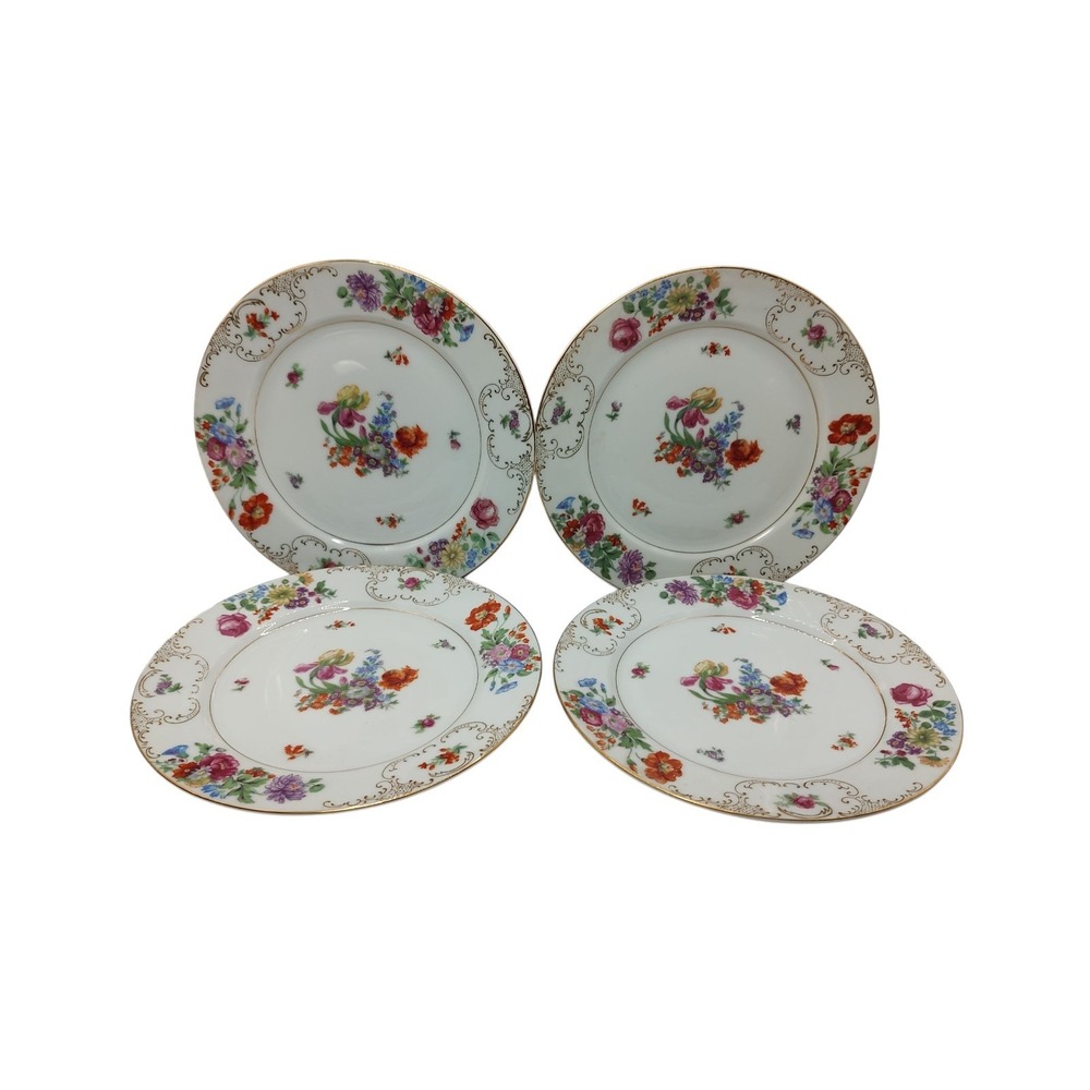 Vintage SGK China Salad Plate Floral Pattern‎ Gold Trim Scroll Set of Four